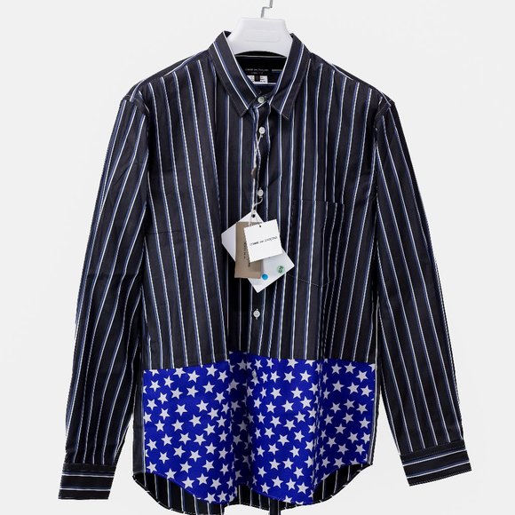 Comme des Garçons Homme Plus Star Pinstripes Grey Men's Button-Up - Picture 1 of 15